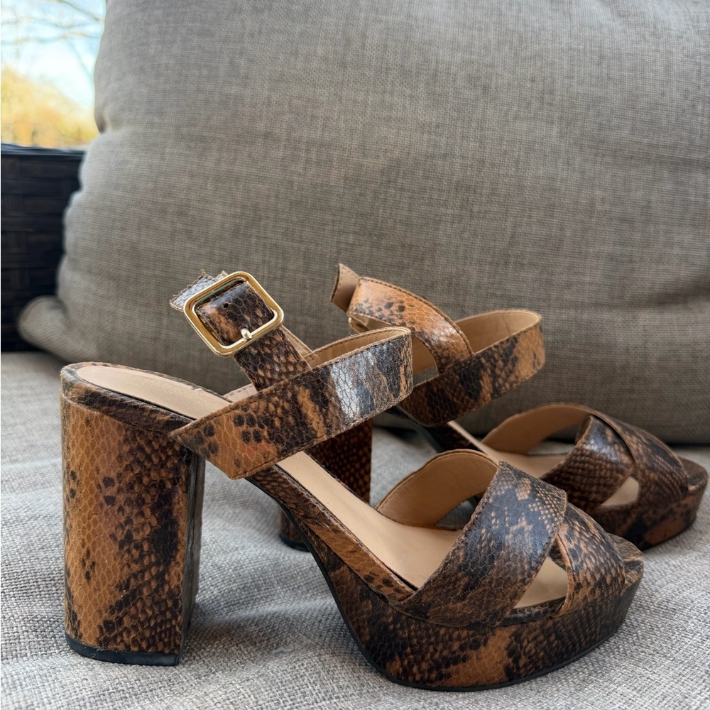 Women’s Brown Snakeskin Platform Sandals - Picture 2 of 3